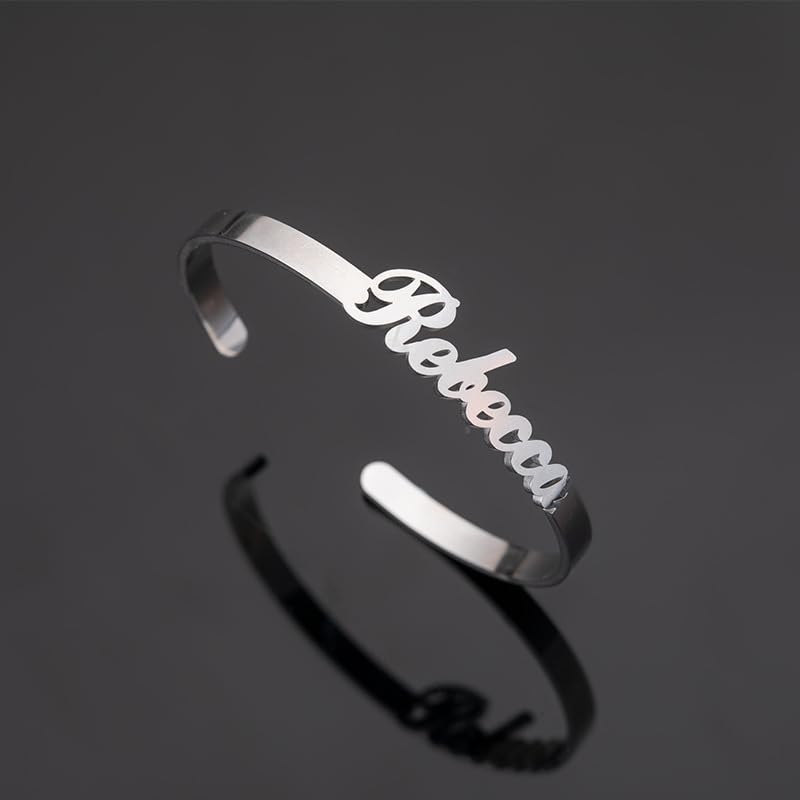 JINMA Custom Name Cuff Bracelet – Personalized Stainless Steel Open Bangle, Adjustable Engraved Name Bracelet for Women3