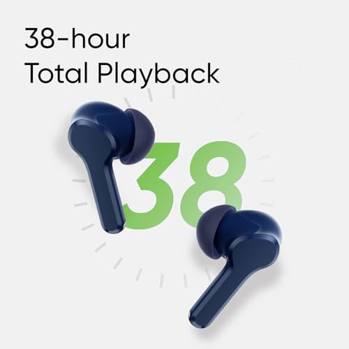 Image of Real Me T110 Buds | 50dB Active Noise Cancellation, Hi-Res LHDC Audio, 12.4mm Dynamic Bass Driver, 6 Mic Clear Voice Calls, 51,IP55 Waterproof,TWS for Apple & Android (T110, Navy Blue)