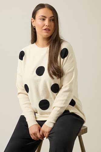 EVANS Curve Women's Plus Size Spot Knitted Sweater Pullover Cream2
