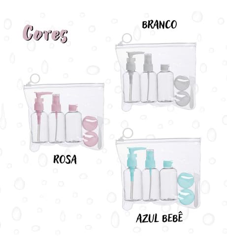 Kit Viagem 6 Peças Frascos Potes e Espátula Para Shampoo Perfume Condicionador Creme Ou Outros (Rosa