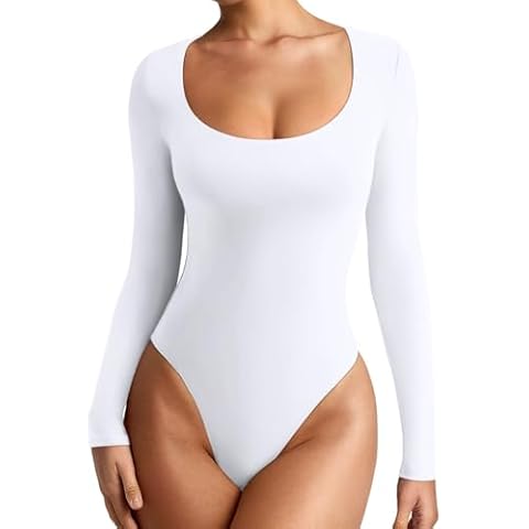 REORIA Women's Scoop Neck Long Sleeve Bodysuit Cover