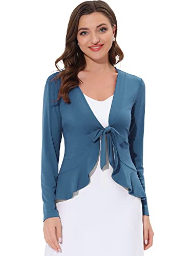 Image of Allegra K Women's Tie Front Cardigan Dressy Casual Cardigan Draped Ruffle Shrugs for Women Dresses