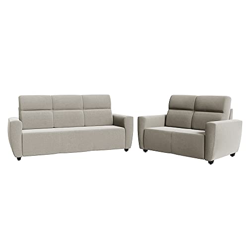 Image of Wakefit Sofa Set | 3 Year Warranty | Sofa 5 Seater, 5 Seater Sofa for Living Room, Wooden Sofa Set, Sofa Set 3+2 Seater - Belize(Reflection : White)