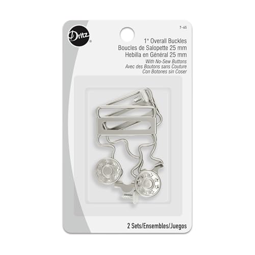 Dritz 7-65 Overall Buckles with No-Sew Buttons for 1-Inch, Nickle 2-Count - 23924