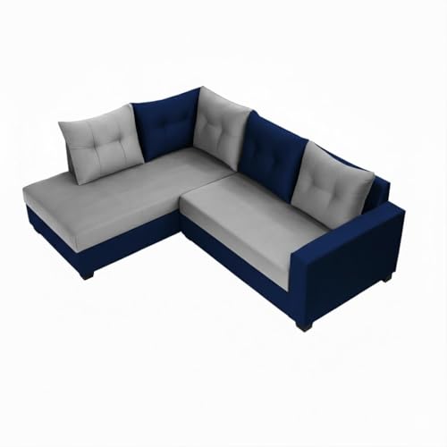 Image of SOCOZI Oriana 4 Seater LHS L Shape Sofa Set | Soft Velvet Suede Fabric | Modern Design | Plush Comfort Cushions for Living Room (Dark Blue-Light Grey)