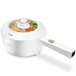 Bear Hot Pot Electric, 2L Multifunctional Portable Pot for Cooking, 1000W Rapid Noodles Electric Pot, Non-Stick Frying Pans for Steak, Egg, Ramen, Oatmeal with Dual Power Adjustment