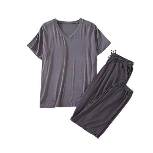 Men's Summer Pajamas Set Short Sleeve Pjs Spring Fall Basic V Neck Bottom Closed Medium Waist Modal Suits