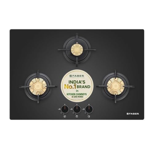 Image of Faber 3 Burner 78Cm HOBTOP|Auto Ignition |Metal Knobs| Cast Iron Pan Support|HOB /Cooktop Hybrid|Black Glass Finish|5 Yrs Warranty On Glass,Valve & 2 Yrs On Burner| HOB PRIME HT783 CRS BR CI AI IN