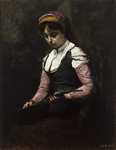 Poster Fille à la mandoline Corot toile sans cadre 50x70 cm pour decoration murale salon