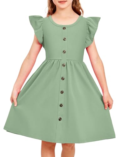 Arshiner Toddler Girls Dresses Flutter Sleeve Decorative Button Down A-line Sundress
