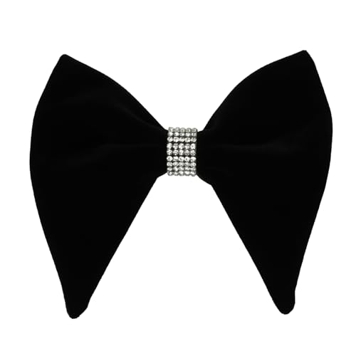 PAPA LEGGENDA Black Velvet Rhinestone Bowtie for Men Adjustable Pre-tied Chic Bow Ties Perfect for Wedding Prom Party Elegant