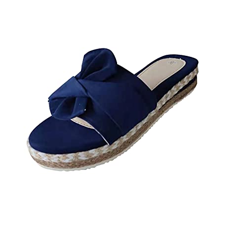 beiousalie Wedge Sandals for Women, Slip on Comfortable Travel Slippers for Women Retro Large Size Summer Mules Shoes