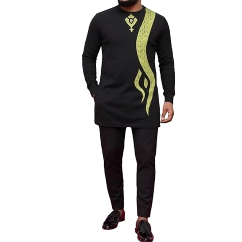 Tunique Longue Homme Motif Métallisé avec Pantalon Noir Assorti