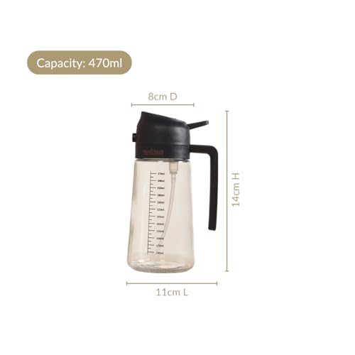 Image of Nestasia 2 in 1 Oil Sprayer & Dispenser Glass Bottle for Kitchen (470ml) - Vinegar & Olive Oil Bottle with Measuring Spoon for Healthy Cooking, Salad Dressing, Air Fryer, BBQ & Grilling (Black)