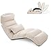 COSTWAY Fauteuil Relax Salon en Faux Daim Pliable, Réglable sur 5 Positions Chaise de Relaxation Rembourrée Fauteuil Sol pour Salon, Mobilier de Bureau, Chambre (Beige)