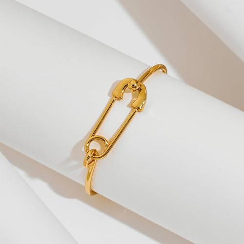 Elegant Gold Safety Pin Design Bangle Bracelet, Metal Cuff Style, Fashion Jewelry for Women2