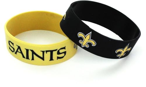 aminco NFL New Orleans Saints Silicone Rubber Bracelet, 2-pack, black