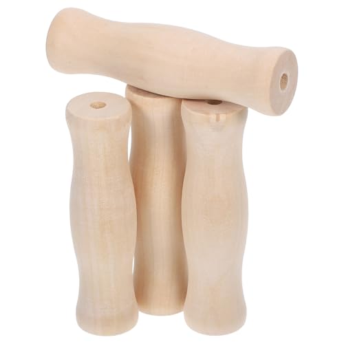 Angoily Mango de Madera Maciza para Utensilios de Barbacoa 4 Piezas 3X11 CM Diseño Antideslizante Accesorios para Asar al Aire Libre y Repuesto para Cepillos de Parrilla