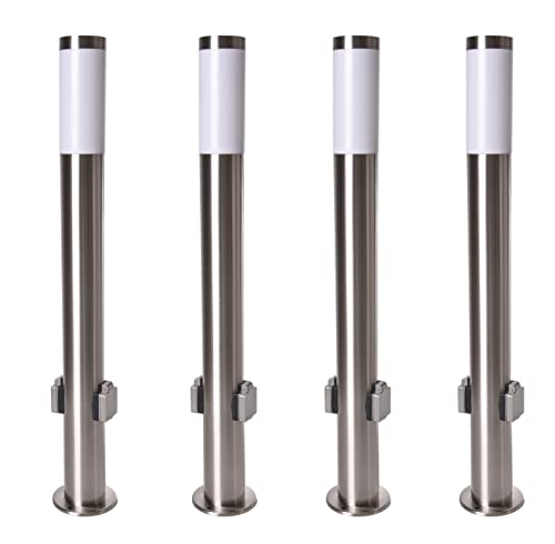 Novatool 4X Wegeleuchte I 80 cm I mit 2 Steckdosen I Edelstahl I IP44 I E27 Sockel I Wegebeleuchtung aussen Aussenleuchten Garten Standleuchte Terassenleuchte Gartenleuchte stehend Terrassenlampe