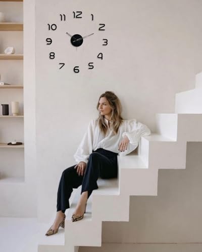 Image of cozyloom Modern Acrylic Wall Clock - Stylish Black Minimalist Design with Smooth Sweep for Living Room, Bedroom, Office, Kitchen & Home Interior Wall Decor (Black)