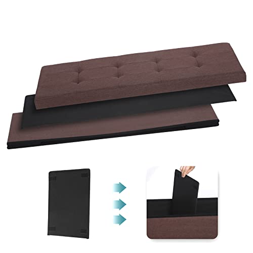 SUPER DEAL 43 Inches Folding Storage Ottoman Bench, Linen Footrest with Divider Foam Padded Seat Long Storage Chest Box for Living Room Bedroom Entryway, 660 lbs Capacity 15" x 43" x 15" Brown
