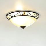 licht-erlebnisse lampada da soffitto athen stile rustico vetro bianco alabastro nero opaco design classicheggiante e27 ideale per soggiorno, sala da pranzo