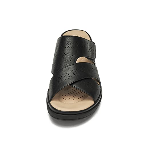 ALLOT Women's Slide Sandals Slip On Open Toe Dressy Summer Flat Sandals Arch Support Adjustable Straps Comfortable Beach Walking Shoes3