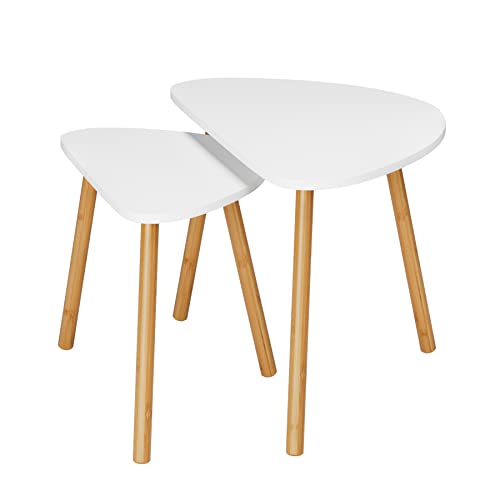 FOREHILL Lot de 2 Tables Gigognes Table Basse Gigogne Table Basse Scandinave pour Salon Chambre Moderne Pieds en Bois Blanche 60x39,5x45/45x29,5x40cm