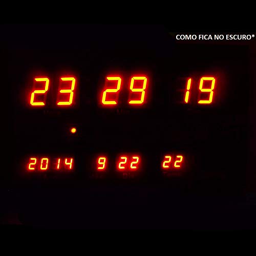 RELOGIO DE PAREDE LED DIGITAL COM CALENDARIO TERMOMETRO MEDIDOR DE TEMPERATURA EM METAL HERWEG