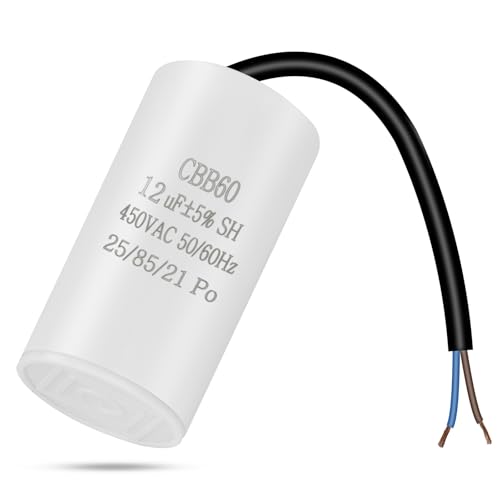 OFFCUP CBB60 Condensador Permanente 12μF, 450V 50/60Hz Condensador de Arranque para Motores Eléctricos con Alambre, Condensador de Arranque, Adecuado para Compresores, Lavadoras, Aires Acondicionados