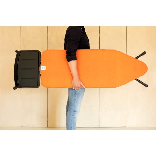 Image of Brabantia Size C Ironing Board (49x18 in) 7 Height Options, Solid Steam Unit Holder (Happy Glow Orange /Black) Non-Slip Feet, Anti-Collapse Child Locks