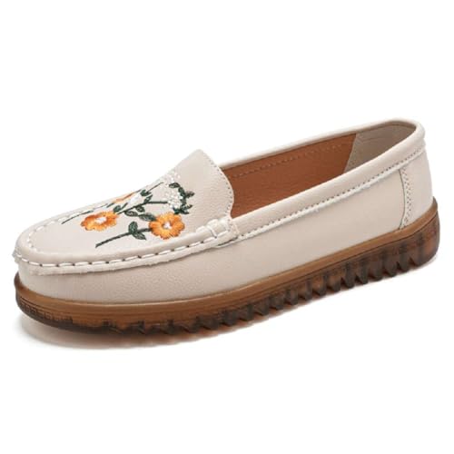 Image of Women's Genuine Leather Platform Loafers Classic Casual Comfort Slip-On Shoes Soft Sole Dress Shoes
