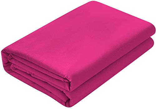 Image of Double Size Bed Sheet - 600 Thread Count Single Flat Sheet Only - Long Staple Egyptian Cotton Top Sheet Wrinkle & Fade Resistant - Hot Pink