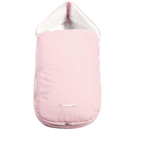 Pasito a Pasito - Saco Atelier en topito rosa ideal para cubrir el cuco o portabebé y que tu bebé esté calentito