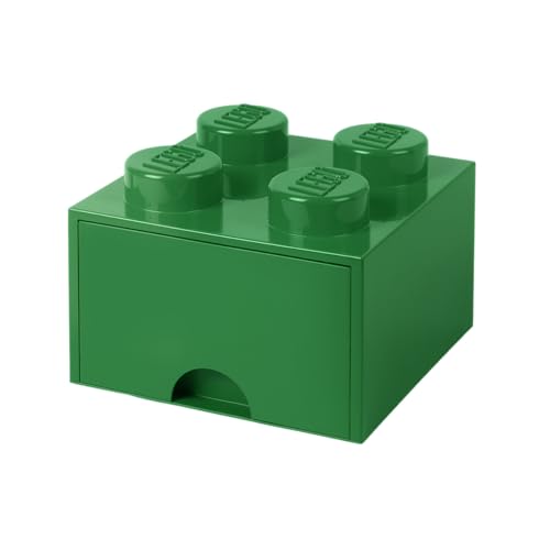 Room Copenhagen LEGO Brick Drawer, 4 Knobs, 1 Drawer, Stackable Storage Box, Dark Green
