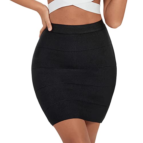 HLBandage Elastic High Waist Back Split Midi Bandage Skirt - Stretchy Bodycon Skirt For Club & Evening Wear