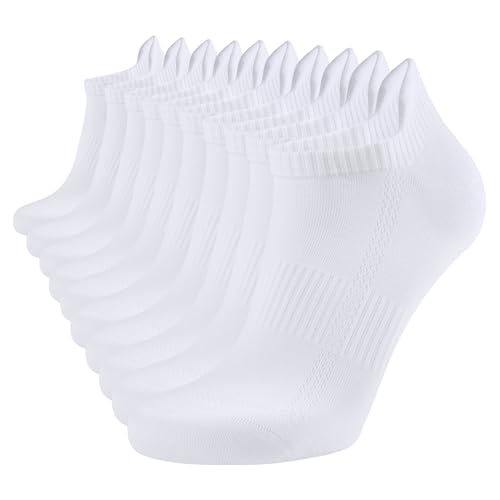 YOJOOM 10 Paar Sneaker Socken Herren Damen Atmungsaktive Baumwolle Socken Kurz Sportsocken Laufsocken (DE/NL/SE/PL Numerisch 43 46 Regular Kurz Weiß*10)