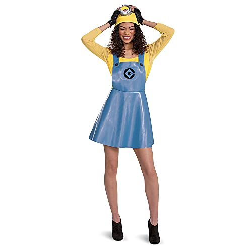 Disguise Costume for Women, Official Minions Stuart Outfit with Skirt Goggles and Hat, Multicolored, Medium (8-10)
