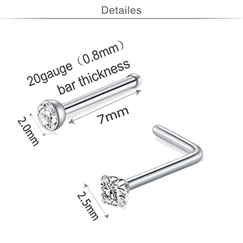 MODRSA 20g Nose Rings Hoops Nose Studs for Women Surgical Steel Hypoallergenic 20 Gauge Nostril Piercing Jewelry L Shape Crokscrew Silver Rose Gold Black Hoop Nostril Rings for Men2