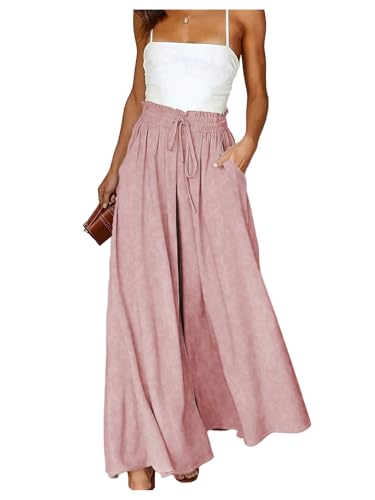 GORGLITTER Women's Wide Leg Flowy Palazzo Pants Paperbag Waist Trousers with Pockets
