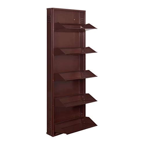 Image of DELITE KOM 20 Inch Wide, 5 Shelf Metal Shoe Rack Wall Mounted for Home with Central Lock | Holds Upto 12 Shoes or 20 Slippers Pair | 1 Year Warranty | (67 x 20 x 5 Inch, Coffee) | DIY | Space Saving