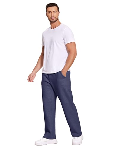 Image of Deyeek Men's Fleece Lined Sweatpants Open Bottom Straight Leg Sweat Pants for Mens Loose Fit Joggers Sweatpants with Pockets