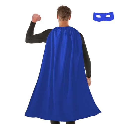 Wildarms Abrigo y máscara de superhéroe para adultos para hombres y mujeres, abrigos de vampiro para Halloween, disfraz para fiestas de disfraces y disfraz de Superman (Azul, 140CM)