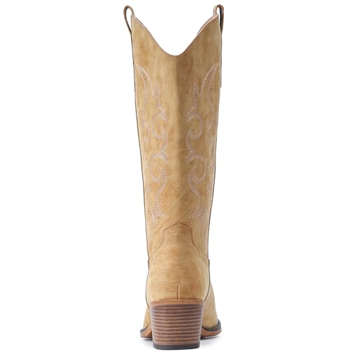 Image of IUV Cowboy Boots For Women Western Cowgirl Boots Mid Calf Snip Toe Boot With Chunky Heel