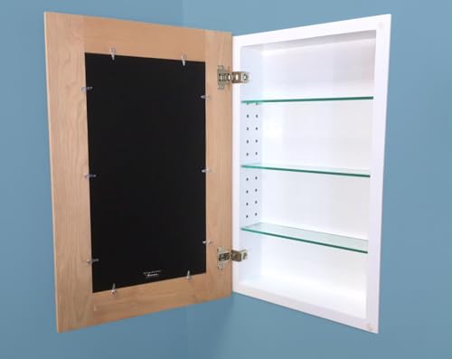 Image of 14x24 Concealed Picture Frame Medicine Cabinet Without Mirror for Bathroom, Recessed in The Wall, Made in North America, Real Wood, NO MDF, Adjustable Shelves, Unfinished Shaker