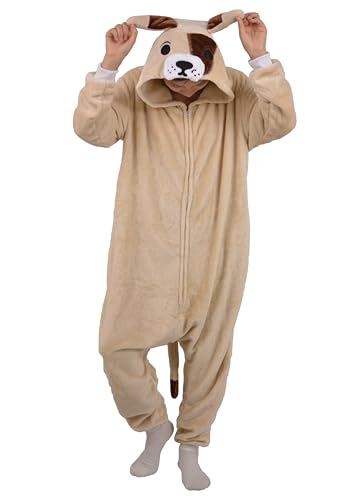 LorranTree Onesie Kostüm Jumpsuit Bulldogge Costume Damen Herren Erwachsene Relaxo Pyjama Tier Hund Dog Weihnachten Halloween Schlafanzug SY-DouNQ S