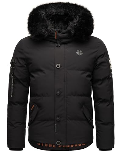 STONE HARBOUR Herren Winterjacke mit Kapuze Winter Fellkragen Steppjacke B734 [B734 - Schwarz - Kunstfell Schwarz - Größe XXL - Gr. 2XL]
