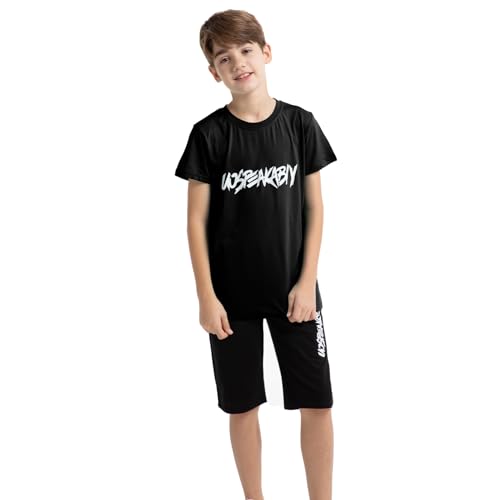 Image of amropi Boys Shorts Set Cotton T-Shirt and Short Pants 2 Pieces Summer Tracksuit for Age 2-12 Years