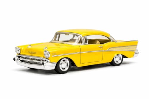 KiNSMART 1957 Chevy Bel Air Coupe 1:40 Scale 5' Die Cast Metal Classic Toy Car (Yellow)