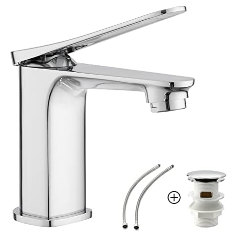 Bathroom Sink Taps, HEXMIXER Basin Mixer Tap Solid Brass Chromed Classic Mono Singe Hole Basin Taps (JJYAMA9OP702BT) Cover